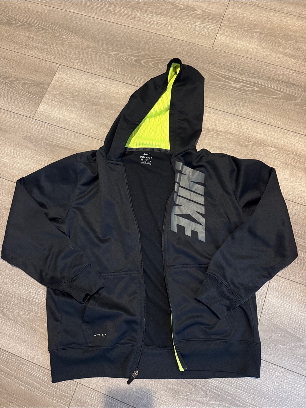 Nike Black Hoodie with Neon Lime Hood Lining